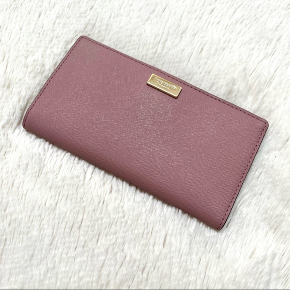 Kate Spade Mauve / dusty peony Saffiano leather bifold slim wallet - Picture 1 of 7